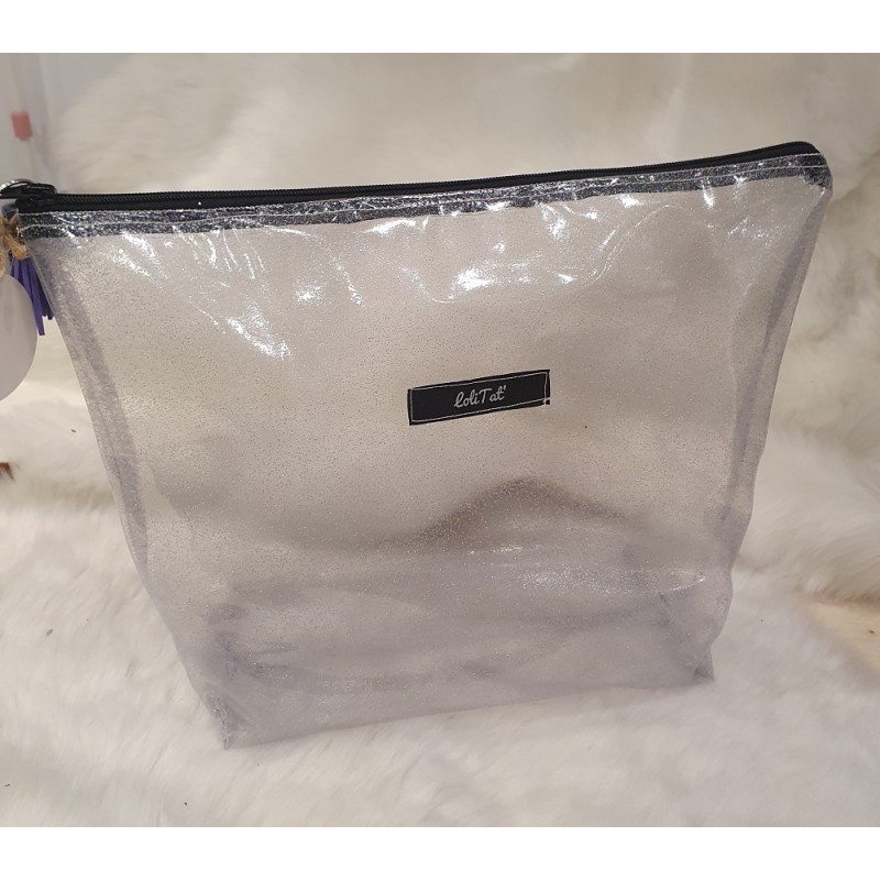 Trousse de toilette transparente avec paillettes fait main Trousse de toilette transparente avec paillettes fait main