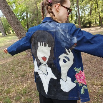 Veste en jean- Customisation unique - "Mia Wallace"