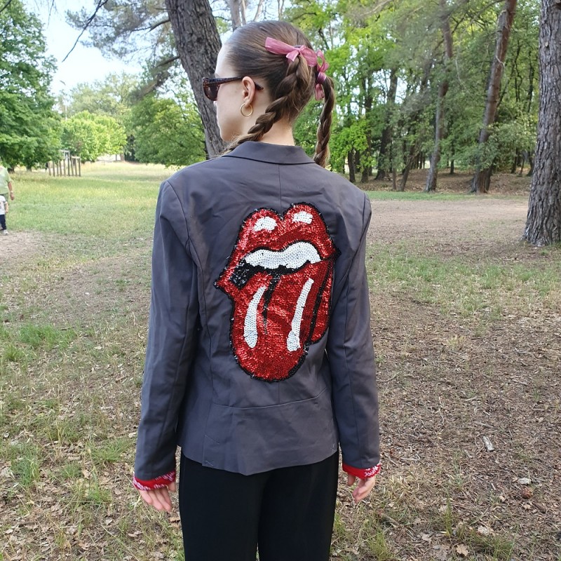 Veste blazer grise- Customisation unique - "The Rolling Stones"