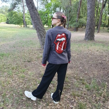 Veste blazer grise- Customisation unique - "The Rolling Stones"