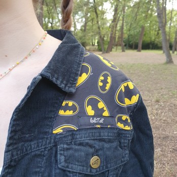 Veste légère velours côtelé noire- Customisation unique - "Batman"